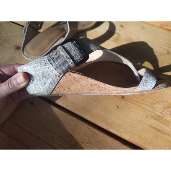 DONALD J PLINER Silver Metallic Cork Wedge Sandals Strappy Adjustable 8M - Picture 5 of 10